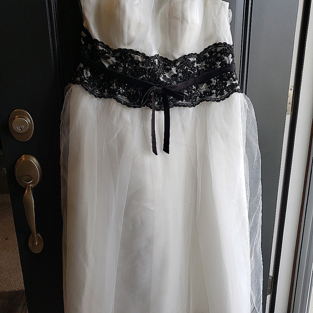 20W NWT Tea-length Strapless Gown / Black Lacey Bolero Jacket Sold Seperately - Picture 3 of 12